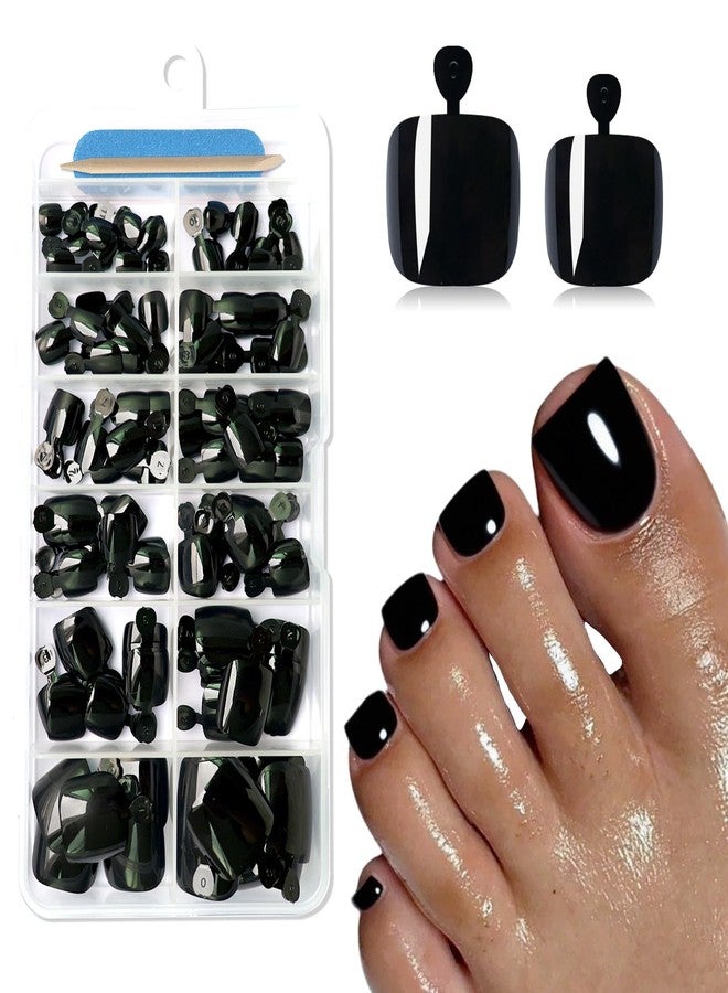 Lifextol 120PC Black Press on Toenails for Women Fake Toe nail Press ons Acrylic Toe Press on Nails Set, Black Press on Toe Nails Press on Fake Toenails Press ons Acrylic Toe Nail Tips Kit&Glue Tab-G - Image 1